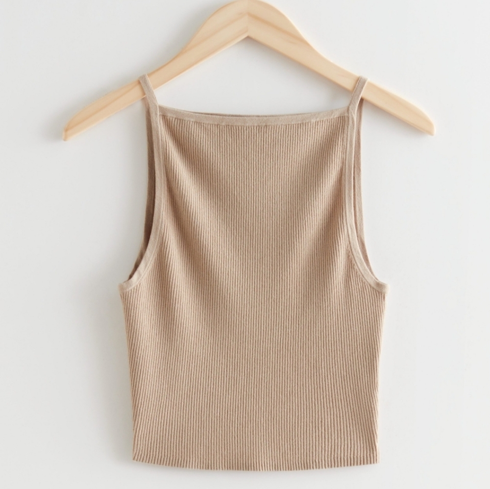 And Other Stories Ribbed Knit Tank Top Size Small Neutral Tan Clean Girl Chic
